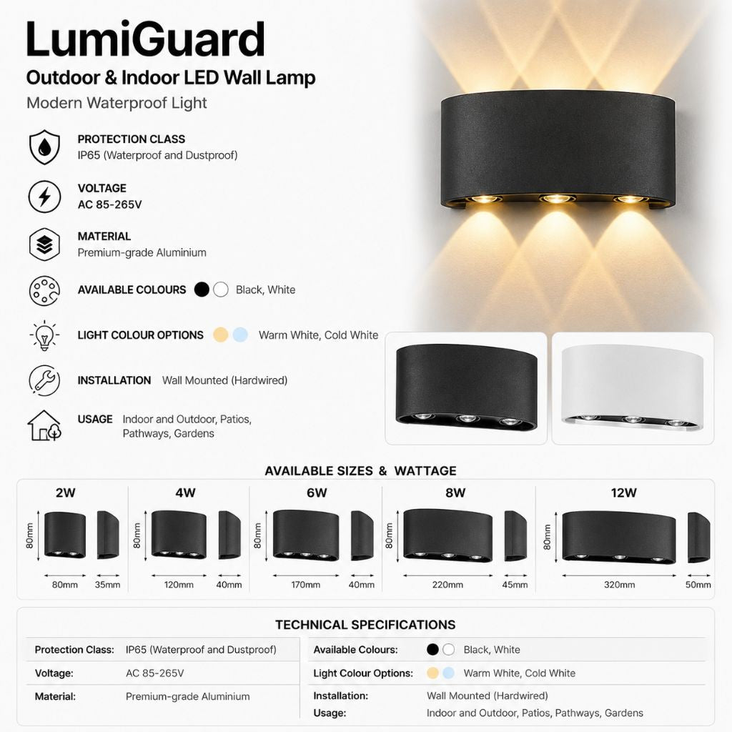 LumiGuard Outdoor & Indoor LED Wall Lamp - Modern Waterproof Light - Tegulane Global