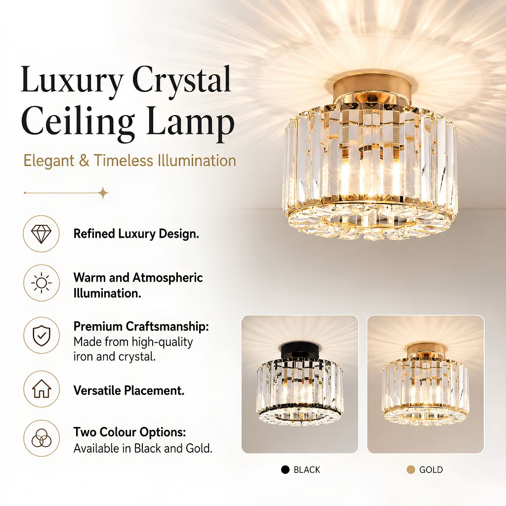 Luxury Crystal Ceiling Lamp – Elegant & Timeless Illumination - Tegulane Global