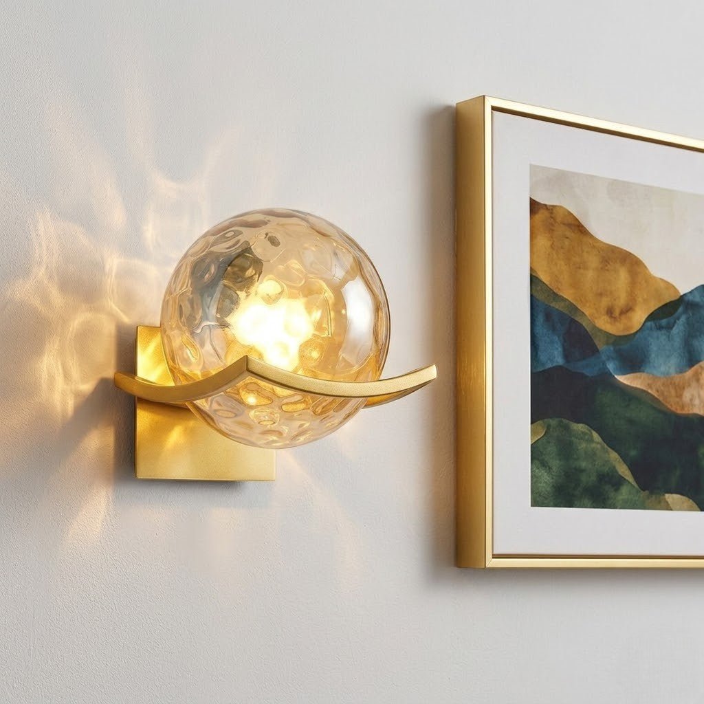 Lyra Glass Globe Wall Sconce with Gold Finish - Tegulane Global