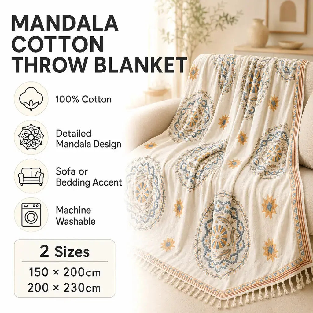 Mandala Cotton Throw Blanket - Tegulane Global
