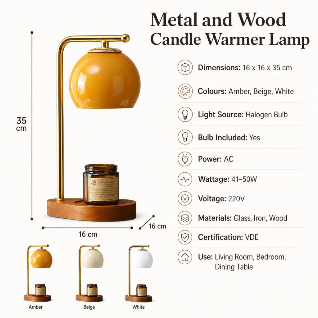 Metal and Wood Candle Warmer Lamp - Tegulane Global