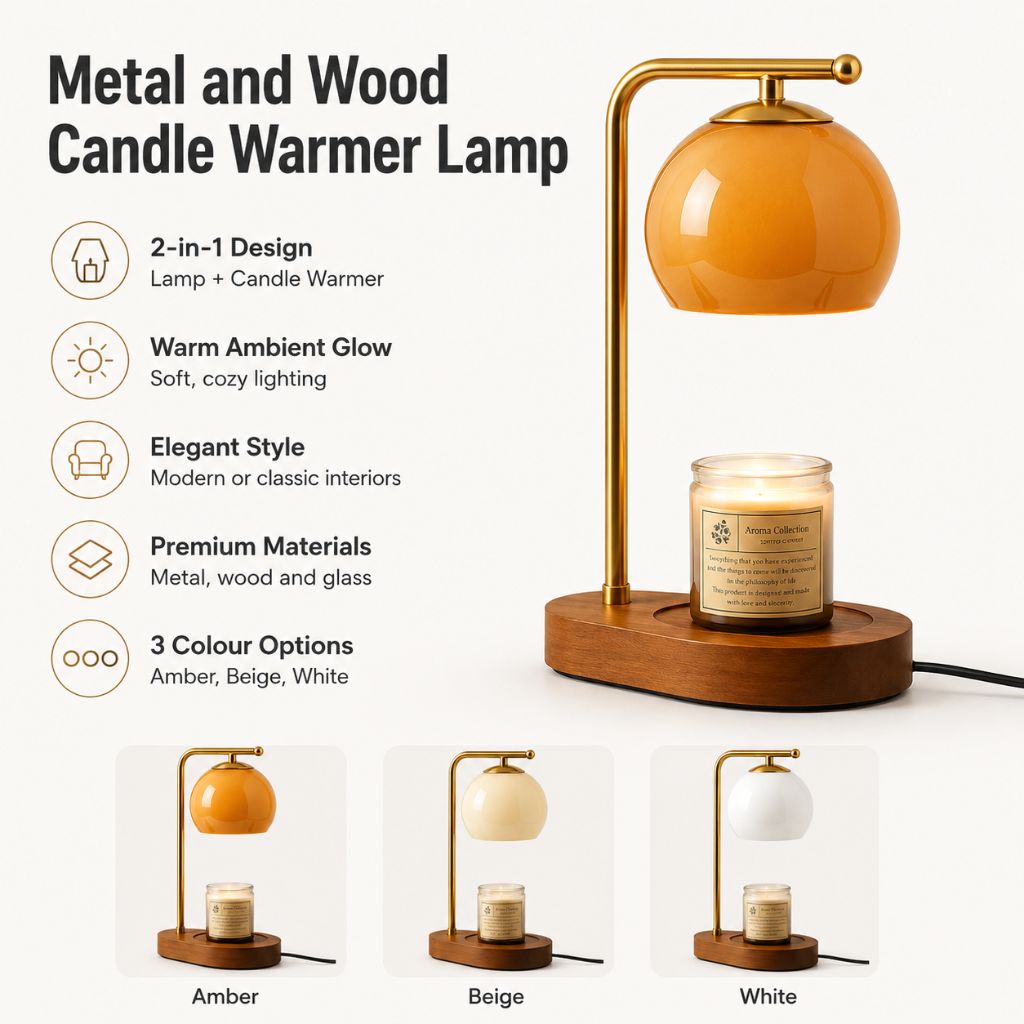 Metal and Wood Candle Warmer Lamp - Tegulane Global