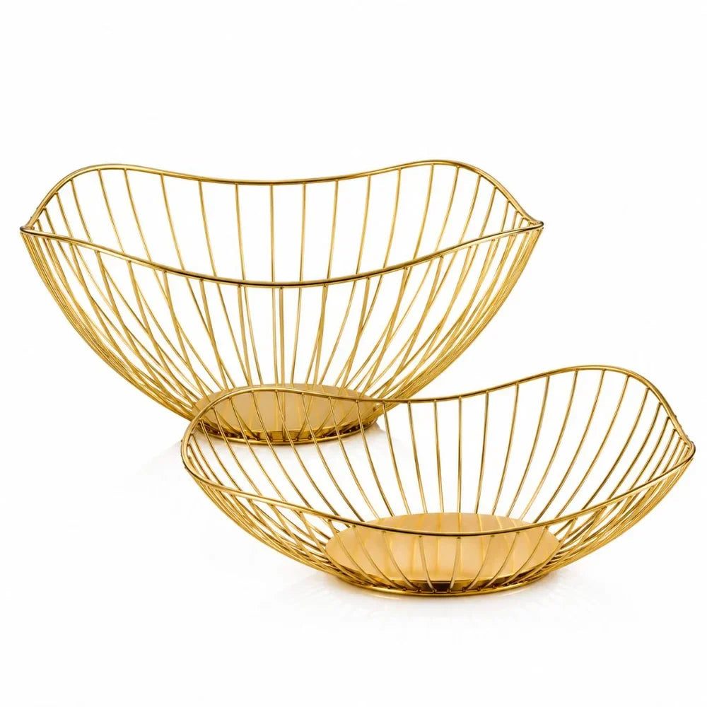 Metal Wire Fruit Basket Set - Round and Oval Kitchen Storage Bowl - Tegulane Global