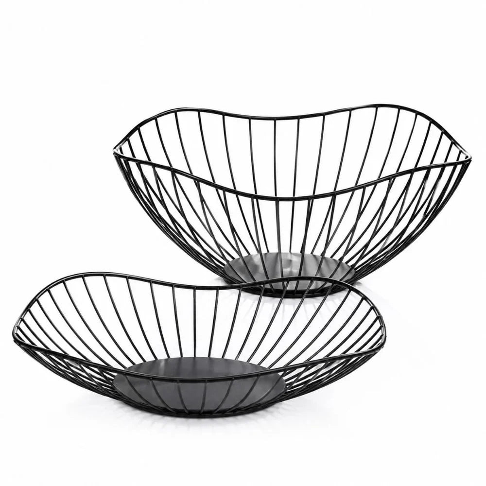 Metal Wire Fruit Basket Set - Round and Oval Kitchen Storage Bowl - Tegulane Global