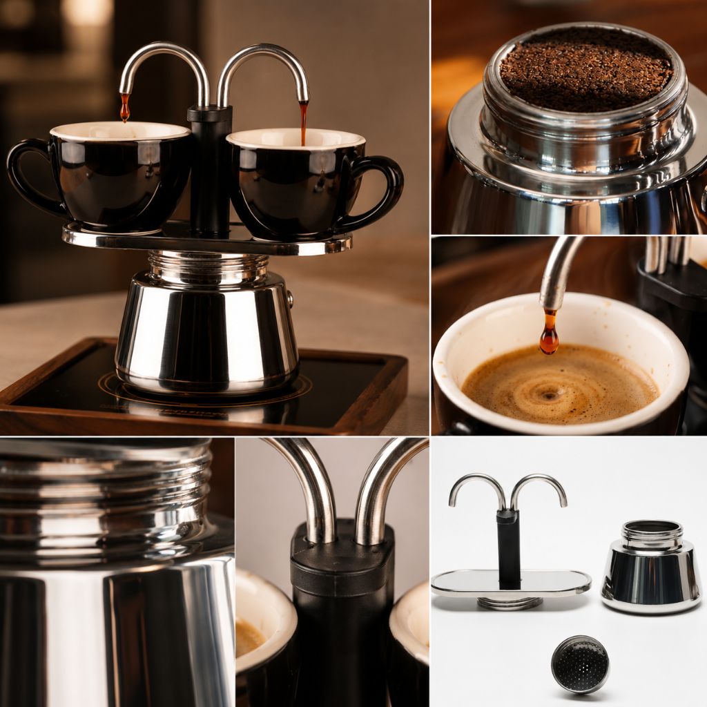 Mini Moka Pot Dual Spot Stainless Steel Espresso Maker - 2 Cup | 100ml - Tegulane Global