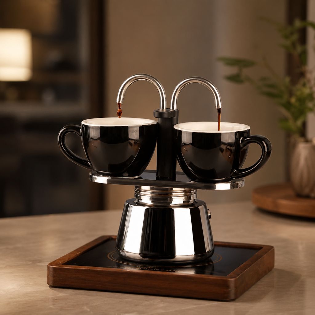 Mini Moka Pot Dual Spot Stainless Steel Espresso Maker - 2 Cup | 100ml - Tegulane Global