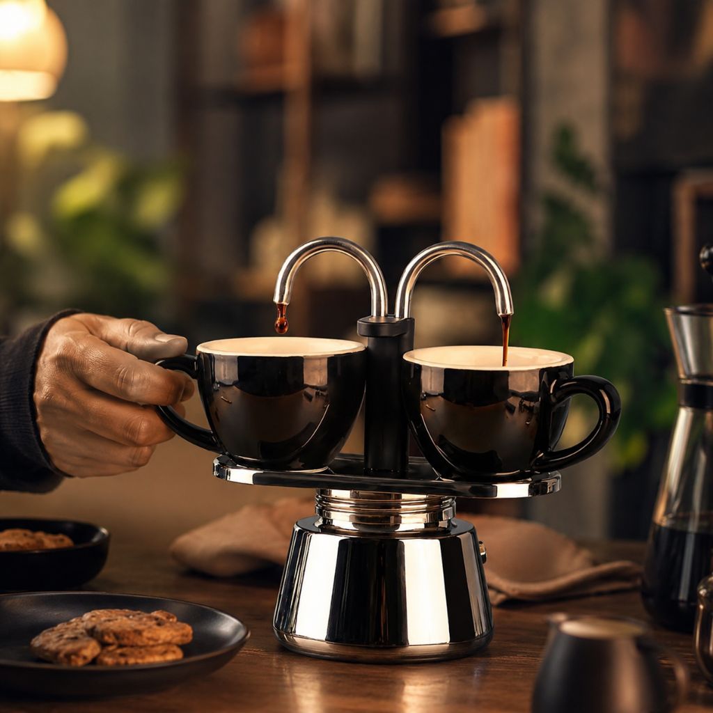 Mini Moka Pot Dual Spot Stainless Steel Espresso Maker - 2 Cup | 100ml - Tegulane Global