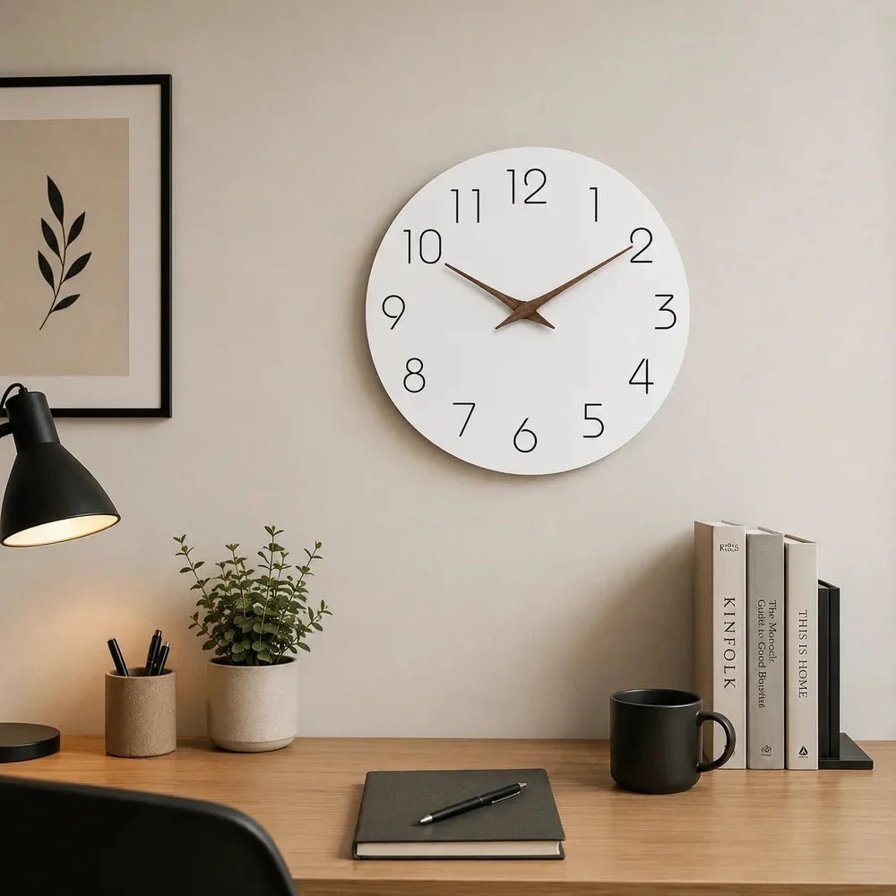 Minimalist Black and White Nordic Wall Clock with Wooden Hands - Tegulane Global