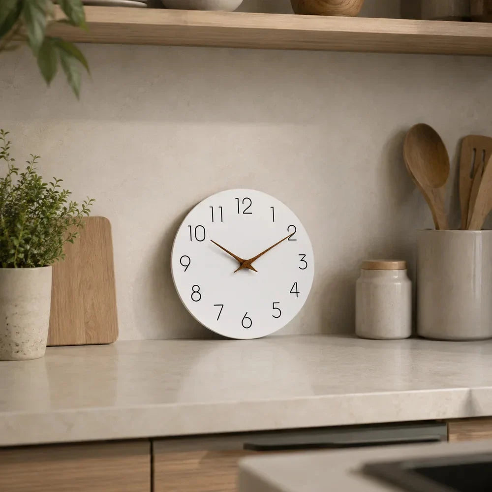 Minimalist Black and White Nordic Wall Clock with Wooden Hands - Tegulane Global