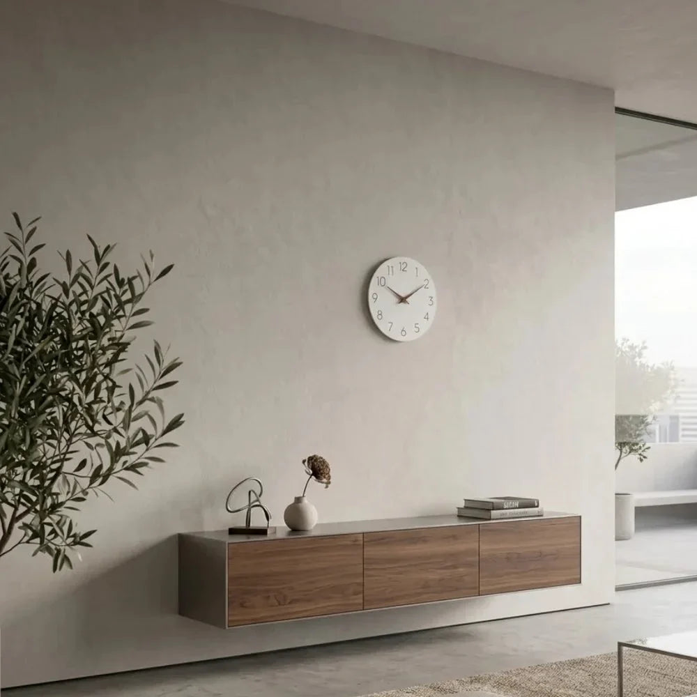 Minimalist Black and White Nordic Wall Clock with Wooden Hands - Tegulane Global