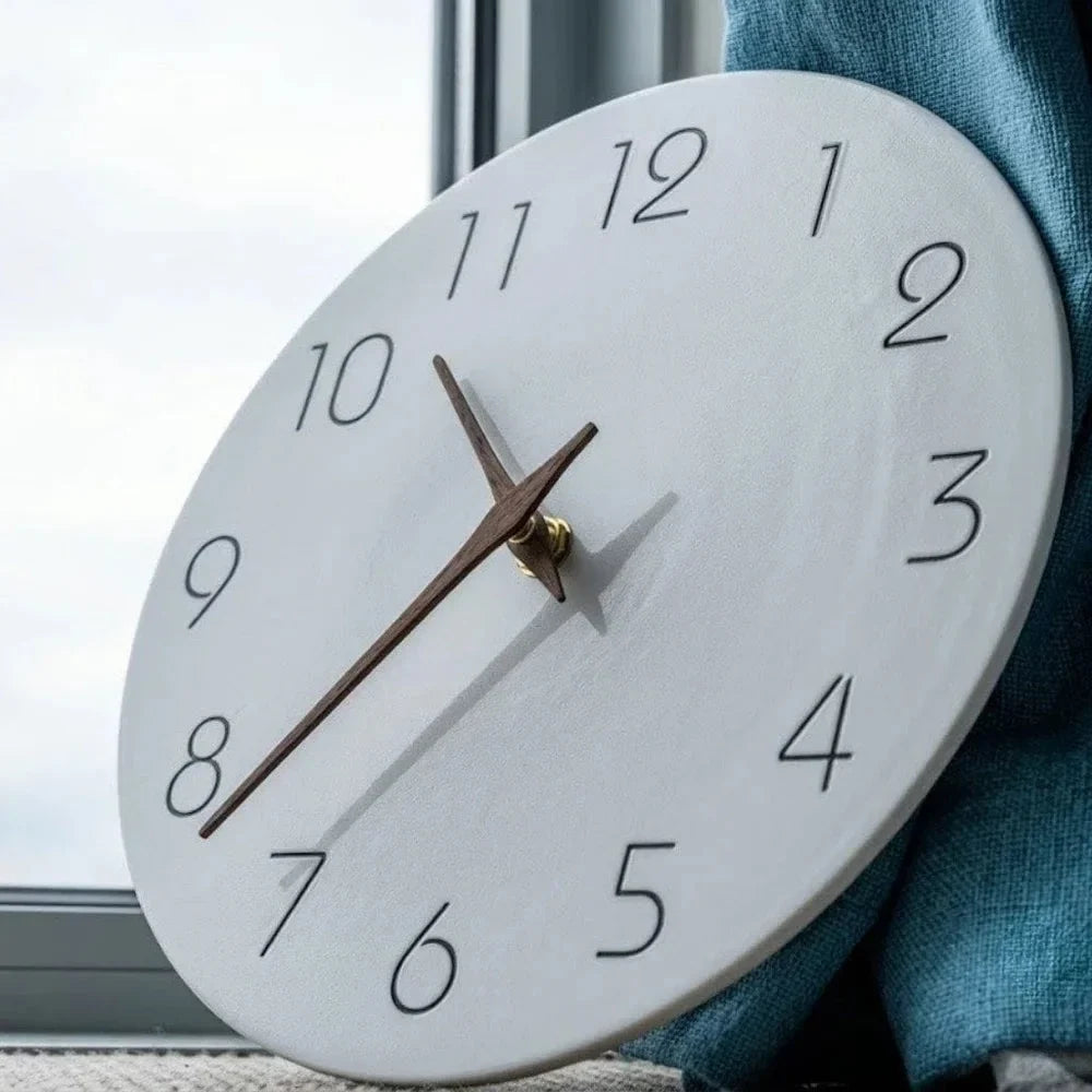 Minimalist Black and White Nordic Wall Clock with Wooden Hands - Tegulane Global