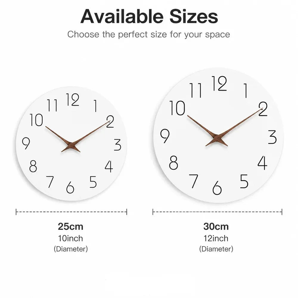 Minimalist Black and White Nordic Wall Clock with Wooden Hands - Tegulane Global