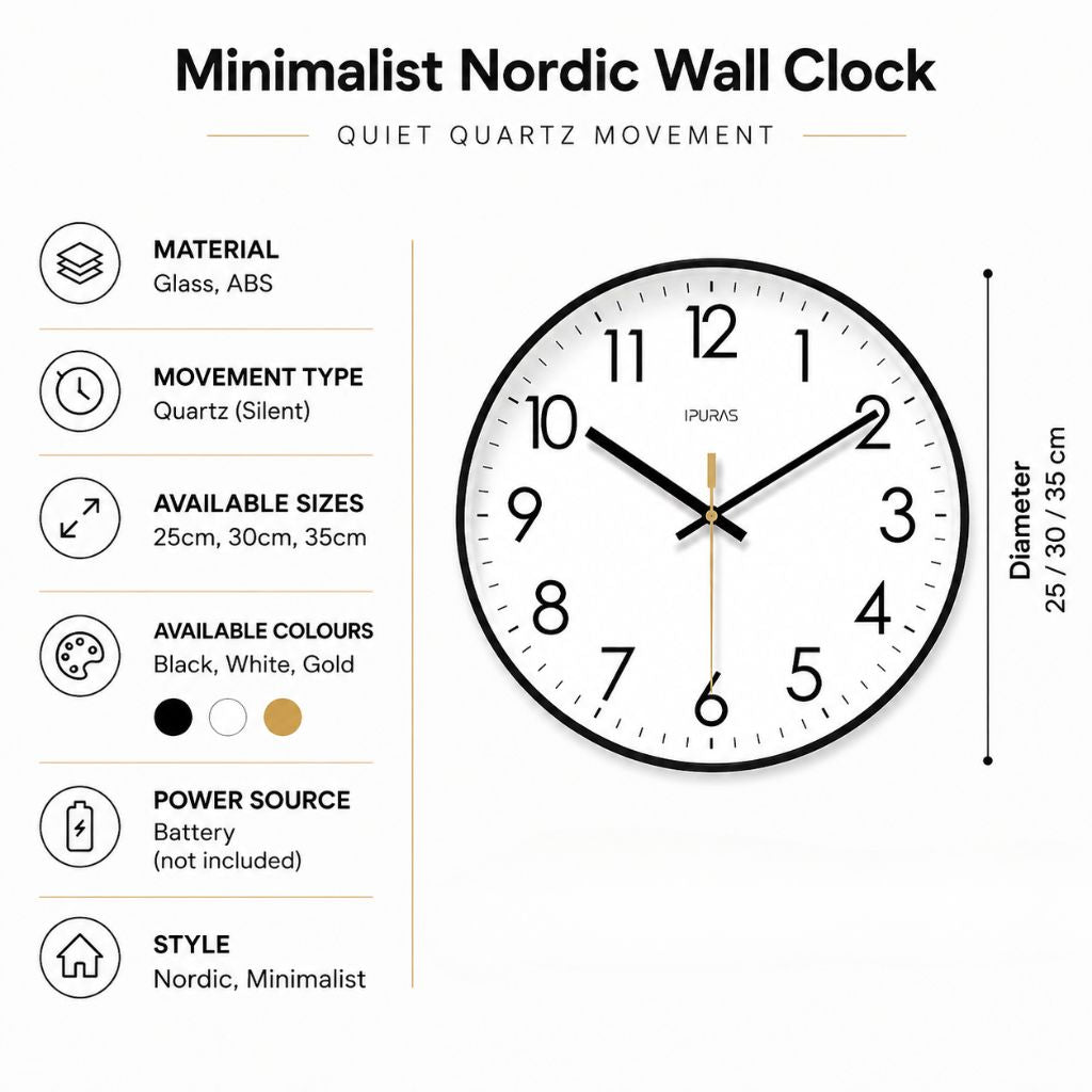 Minimalist Nordic Wall Clock Quiet Quartz - Tegulane Global