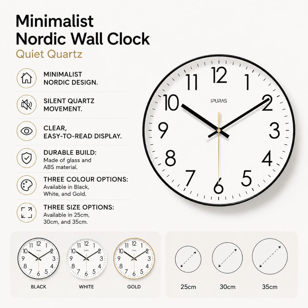 Minimalist Nordic Wall Clock Quiet Quartz - Tegulane Global