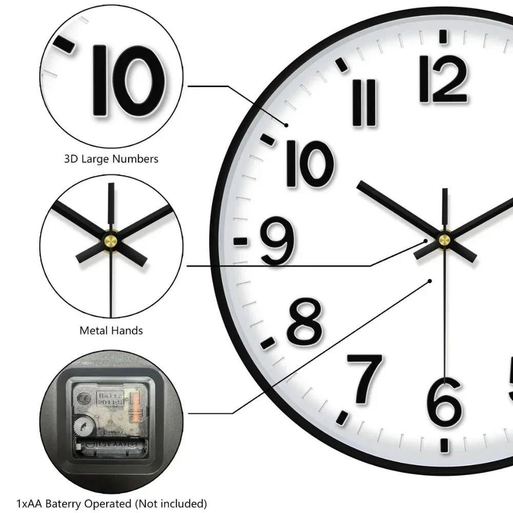 Minimalist White Nordic Wall Clock - Large 3D Arabic Numerals - Tegulane Global