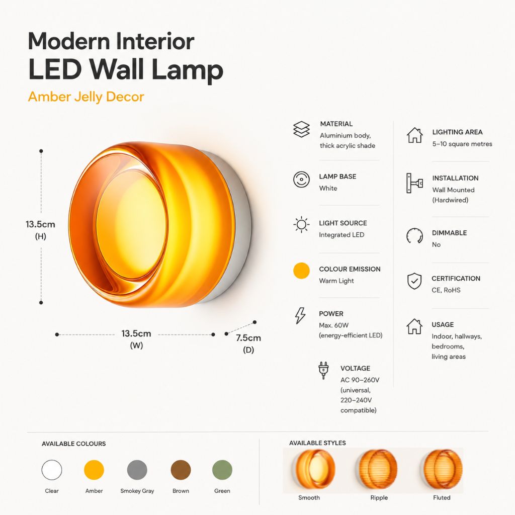 Modern Interior LED Wall Lamp - Amber Jelly Decor - Tegulane Global