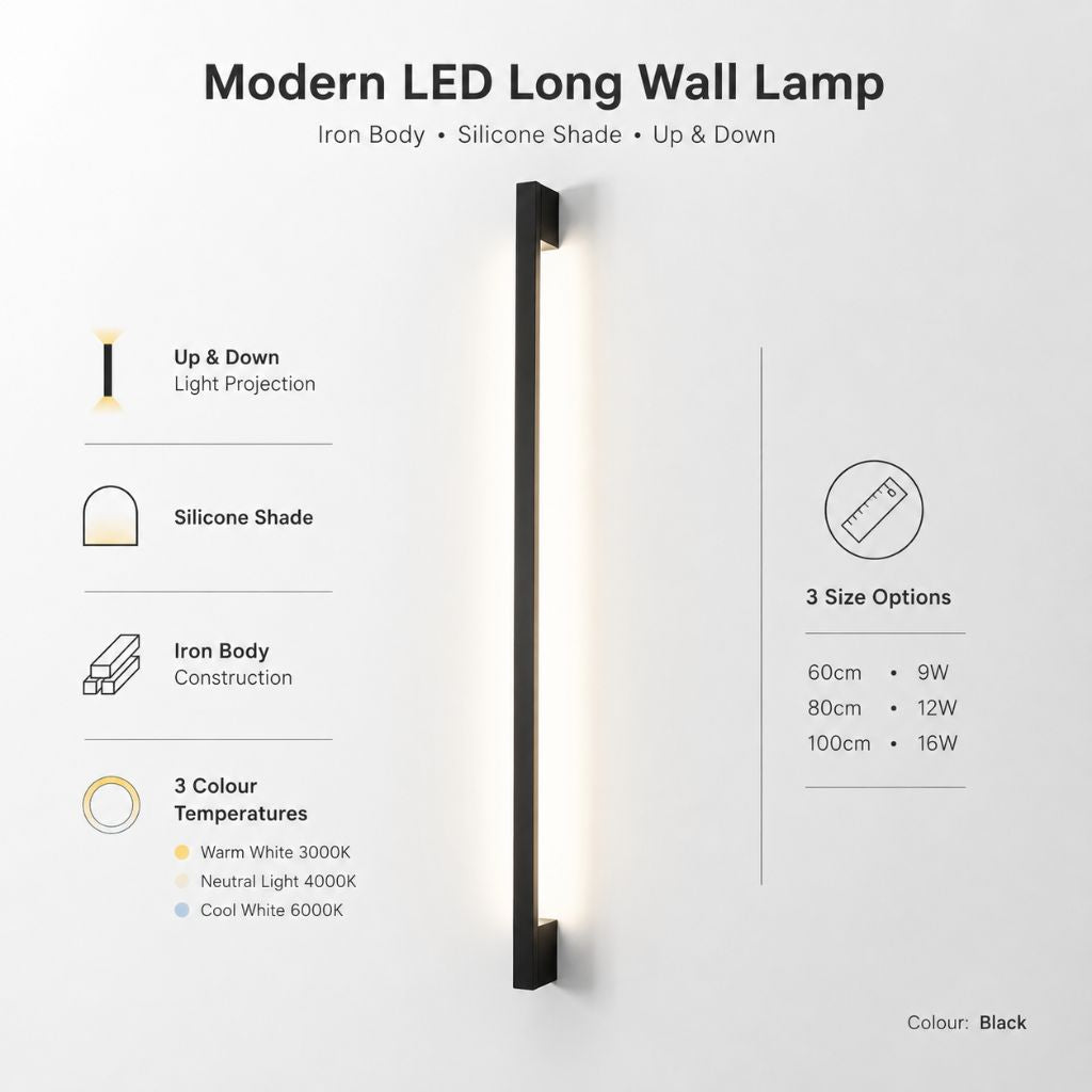 Modern LED Long Wall Lamp Iron Body Silicone Shade Up Down - Tegulane Global