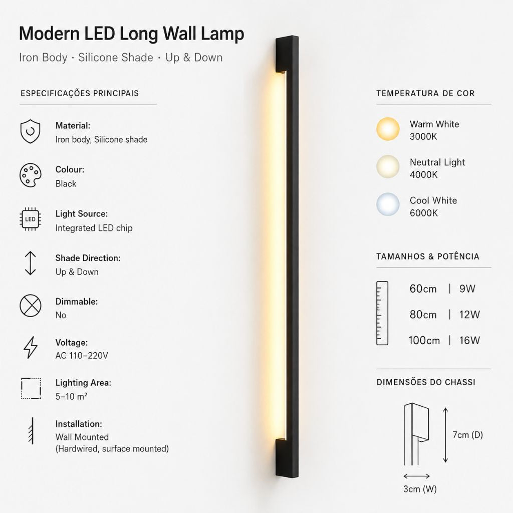 Modern LED Long Wall Lamp Iron Body Silicone Shade Up Down - Tegulane Global