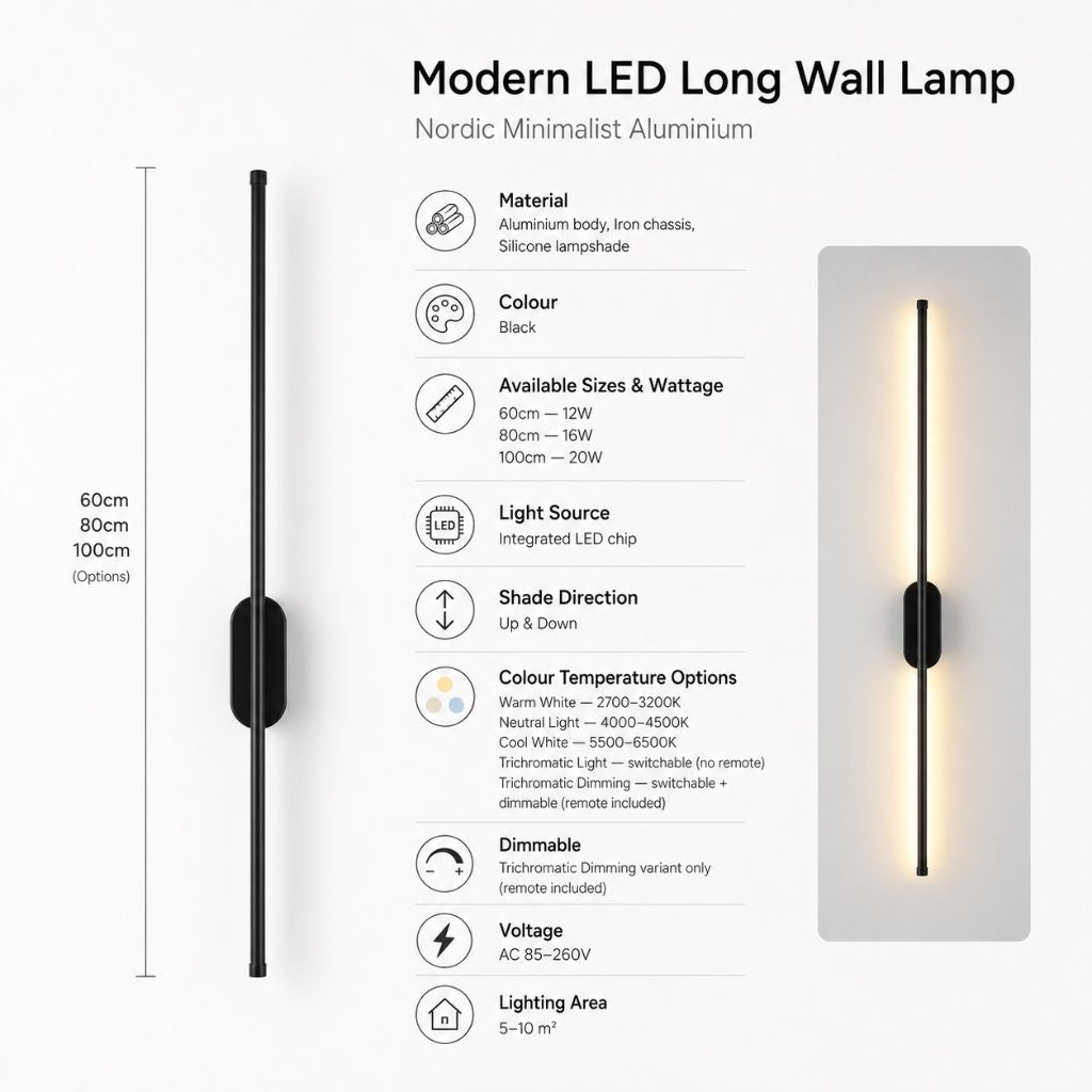 Modern LED Long Wall Lamp Nordic Minimalist Aluminium - Tegulane Global