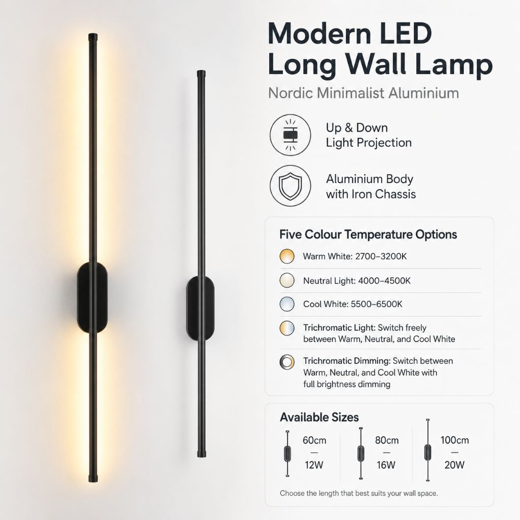 Modern LED Long Wall Lamp Nordic Minimalist Aluminium - Tegulane Global