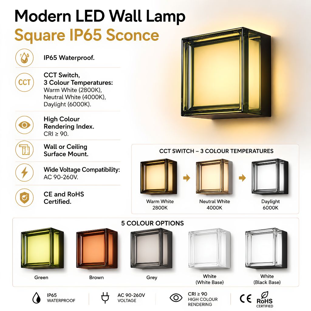 Modern LED Wall Lamp Square IP65 Indoor Outdoor Sconce - Tegulane Global