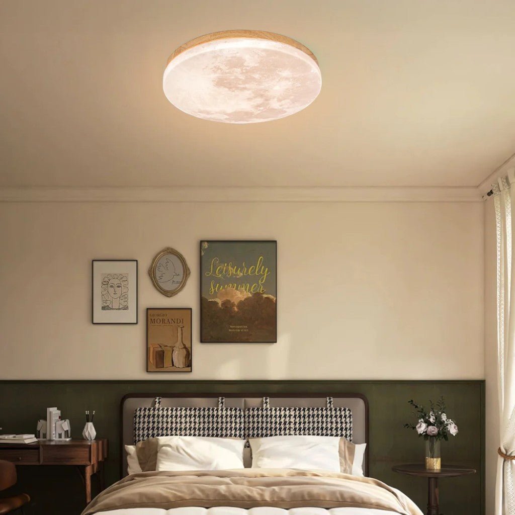Modern Moon Ceiling Light with Wood Edge - Tegulane Global