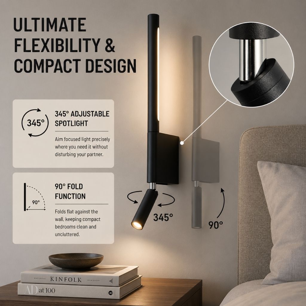 Bedside Wall Light with Adjustable Reading Spotlight
