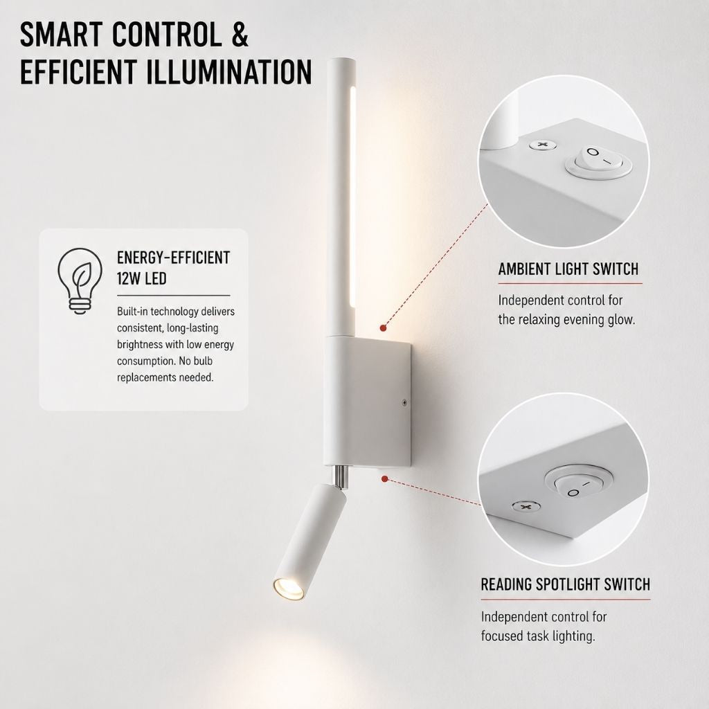Bedside Wall Light with Adjustable Reading Spotlight