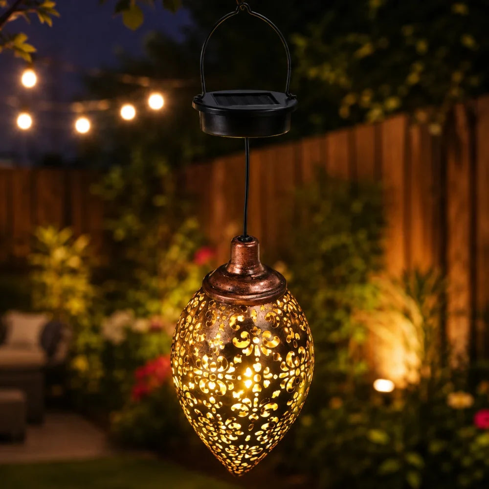 Moroccan Solar Hanging Light Outdoor Metal Lantern - Tegulane Global