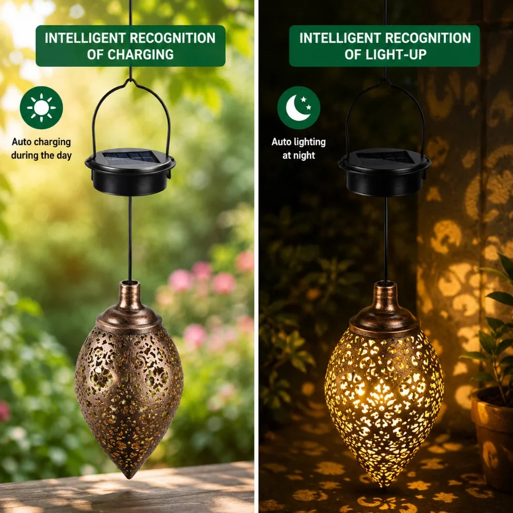 Moroccan Solar Hanging Light Outdoor Metal Lantern - Tegulane Global