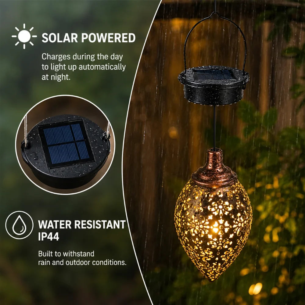 Moroccan Solar Hanging Light Outdoor Metal Lantern - Tegulane Global