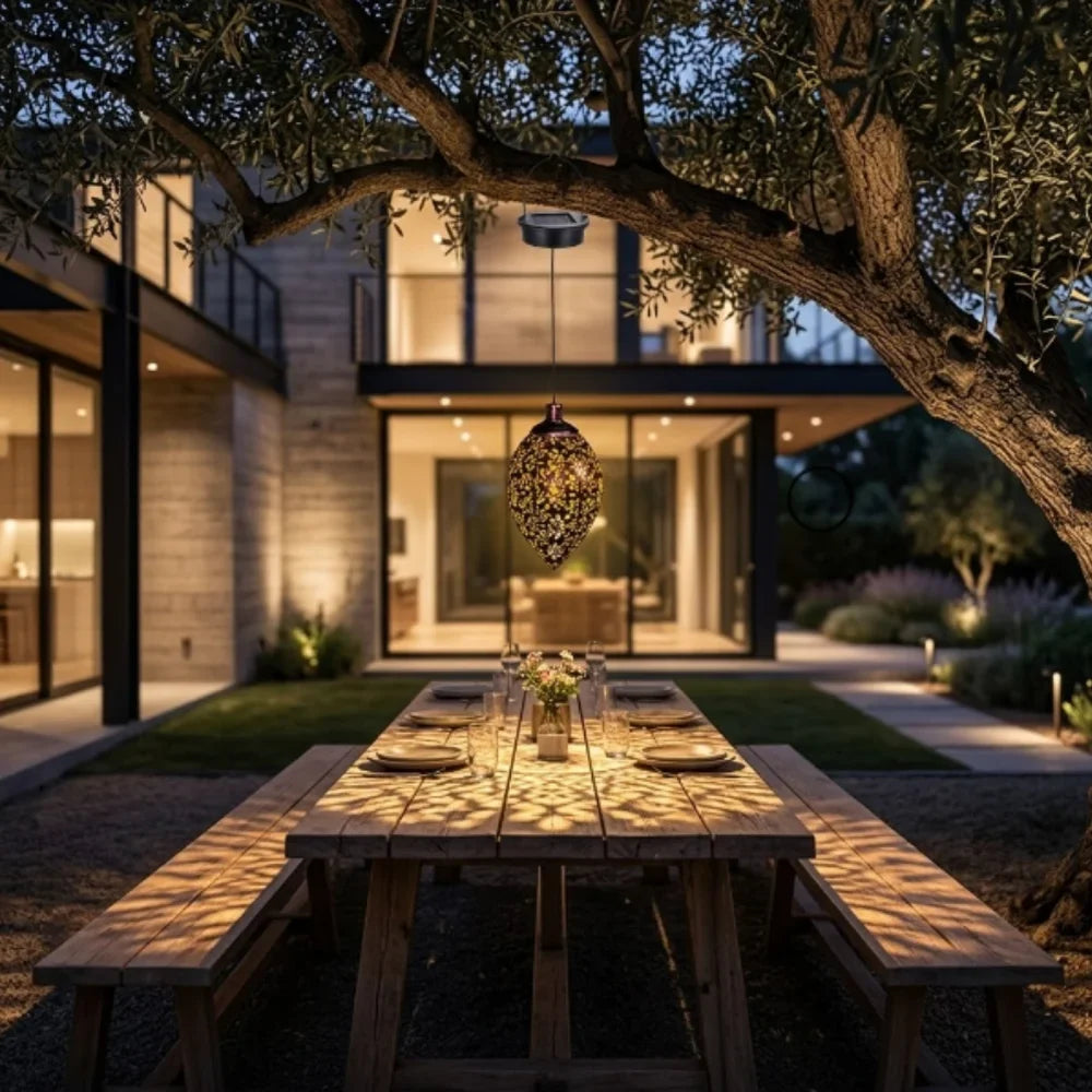 Moroccan Solar Hanging Light Outdoor Metal Lantern - Tegulane Global