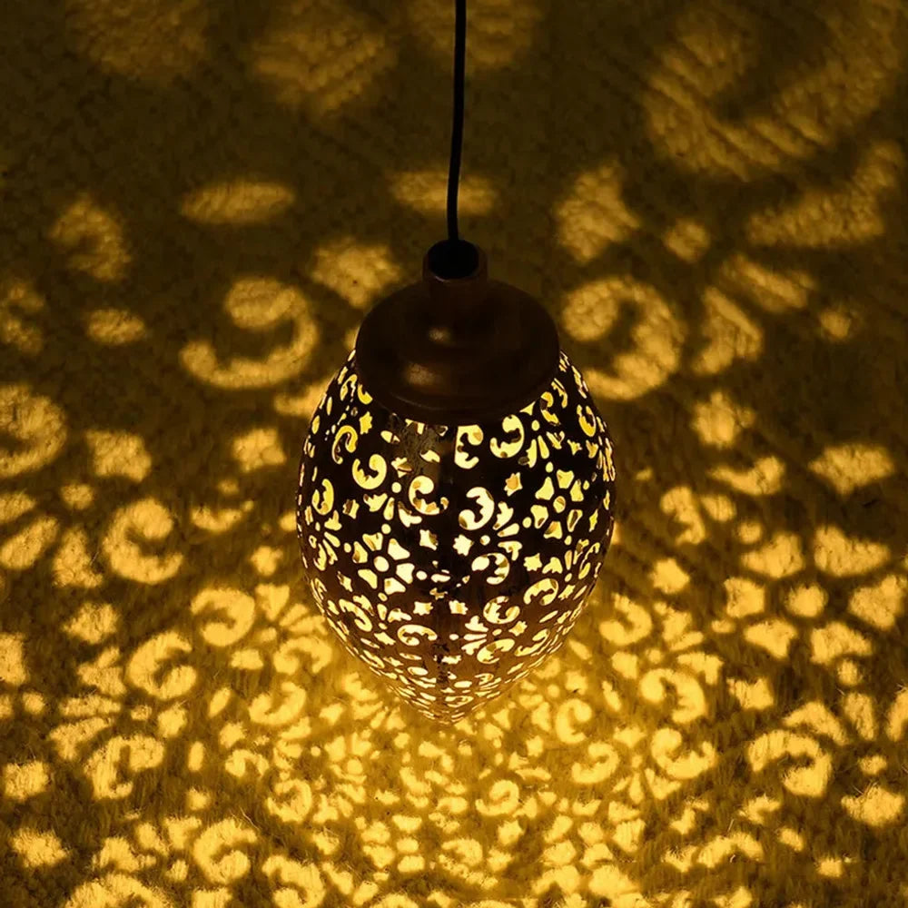 Moroccan Solar Hanging Light Outdoor Metal Lantern - Tegulane Global