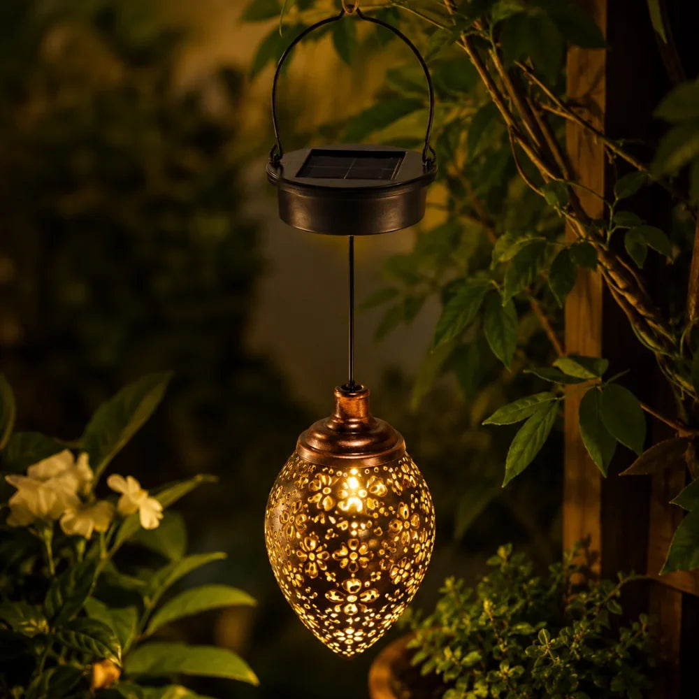 Moroccan Solar Hanging Light Outdoor Metal Lantern - Tegulane Global