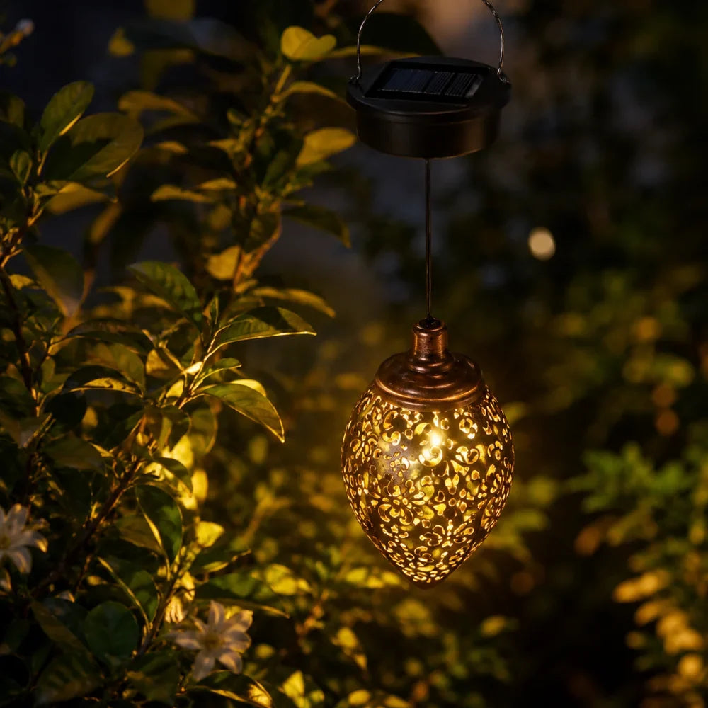Moroccan Solar Hanging Light Outdoor Metal Lantern - Tegulane Global