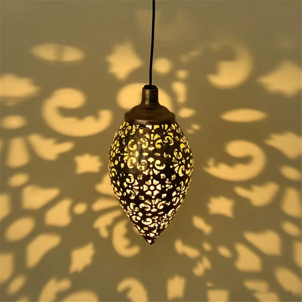 Moroccan Solar Hanging Light Outdoor Metal Lantern - Tegulane Global