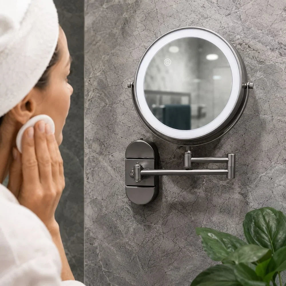 No-Drill Suction Cup Makeup Mirror LED Light with Folding Arm - Tegulane Global