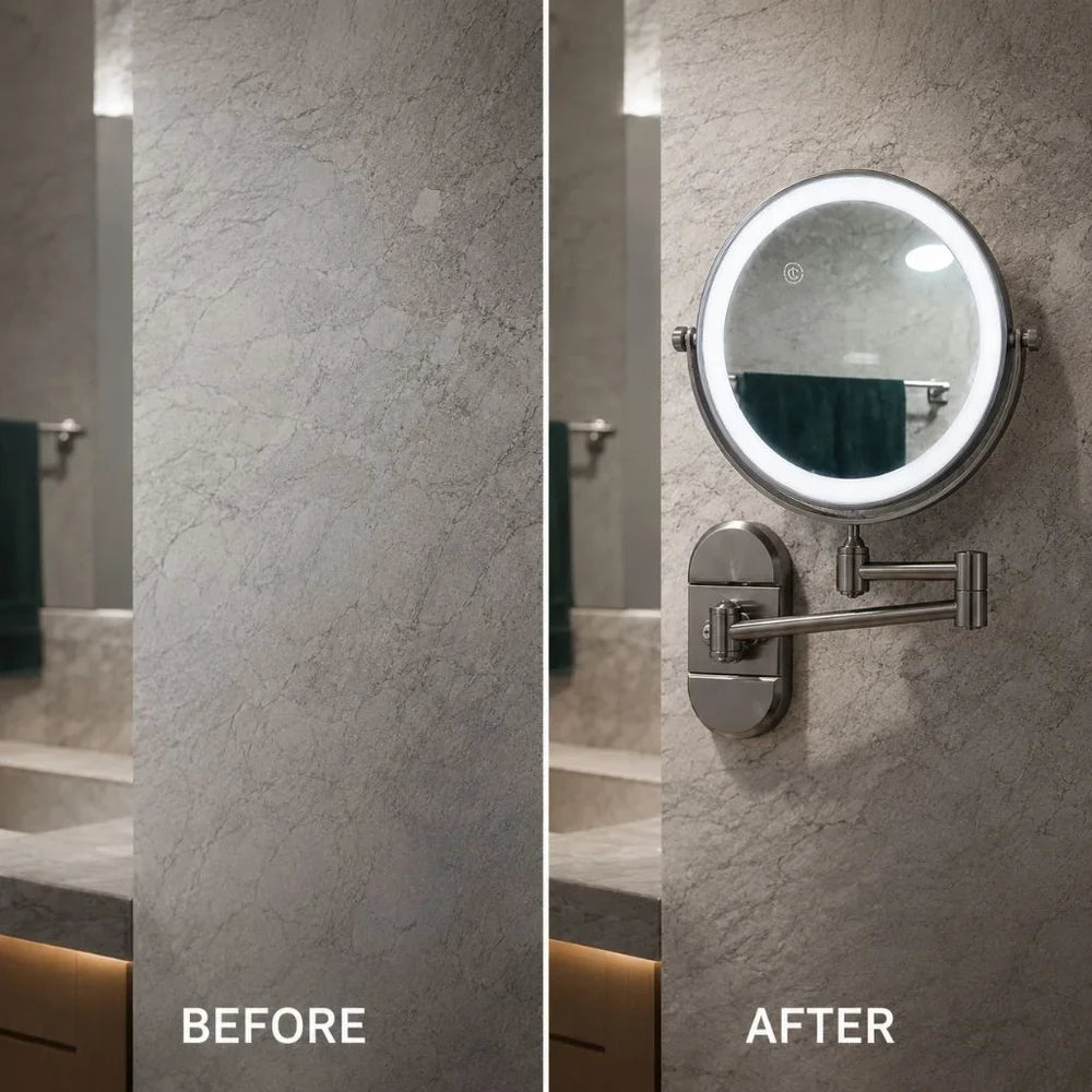 No-Drill Suction Cup Makeup Mirror LED Light with Folding Arm - Tegulane Global