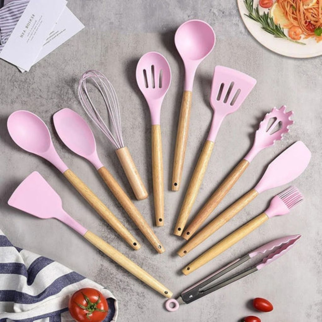 Non-Toxic BPA Free Silicone Cooking Utensil Set with Wooden Handles Tegulane - Tegulane Global