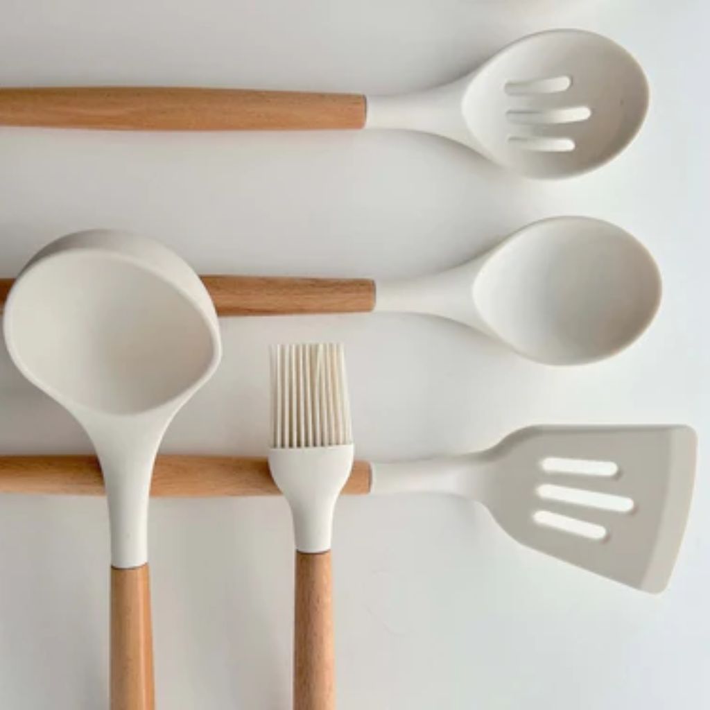 Non-Toxic BPA Free Silicone Cooking Utensil Set with Wooden Handles Tegulane - Tegulane Global