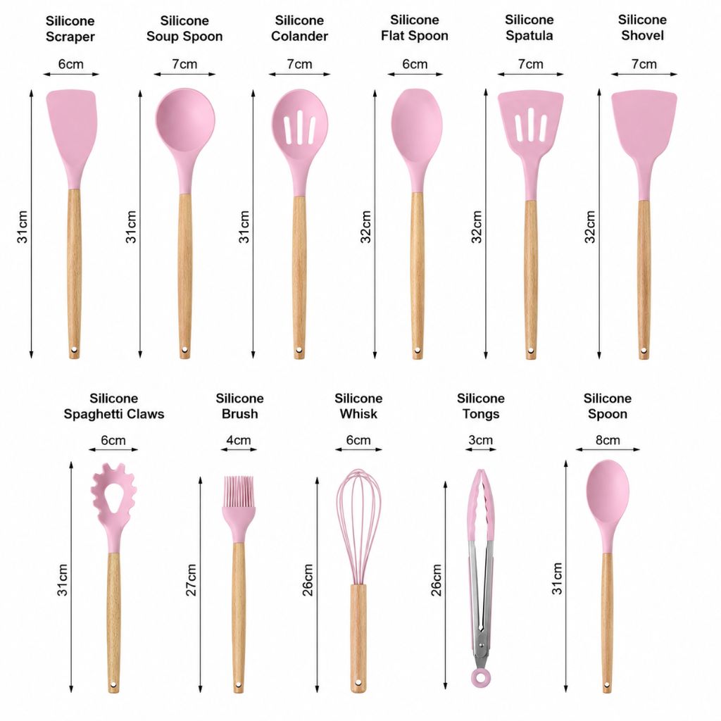 Non-Toxic BPA Free Silicone Cooking Utensil Set with Wooden Handles Tegulane - Tegulane Global