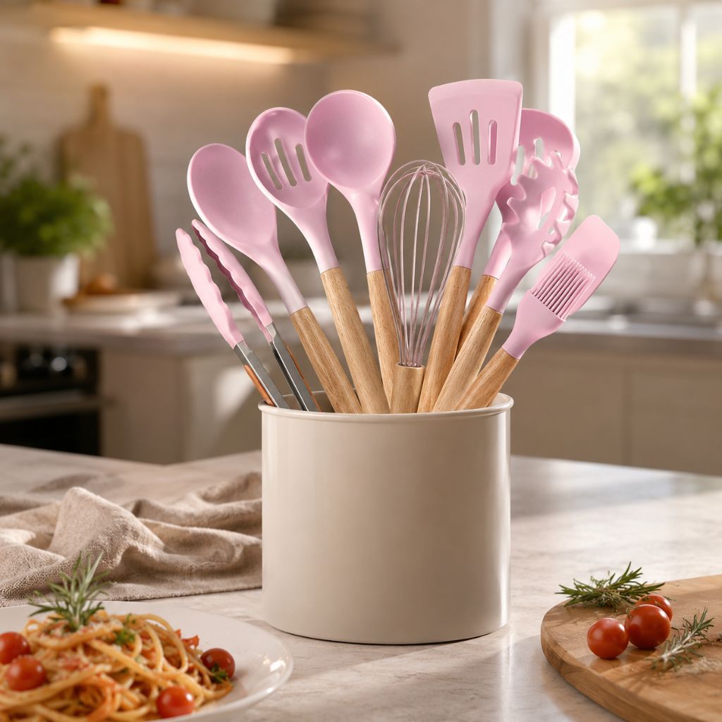 Non-Toxic BPA Free Silicone Cooking Utensil Set with Wooden Handles Tegulane - Tegulane Global