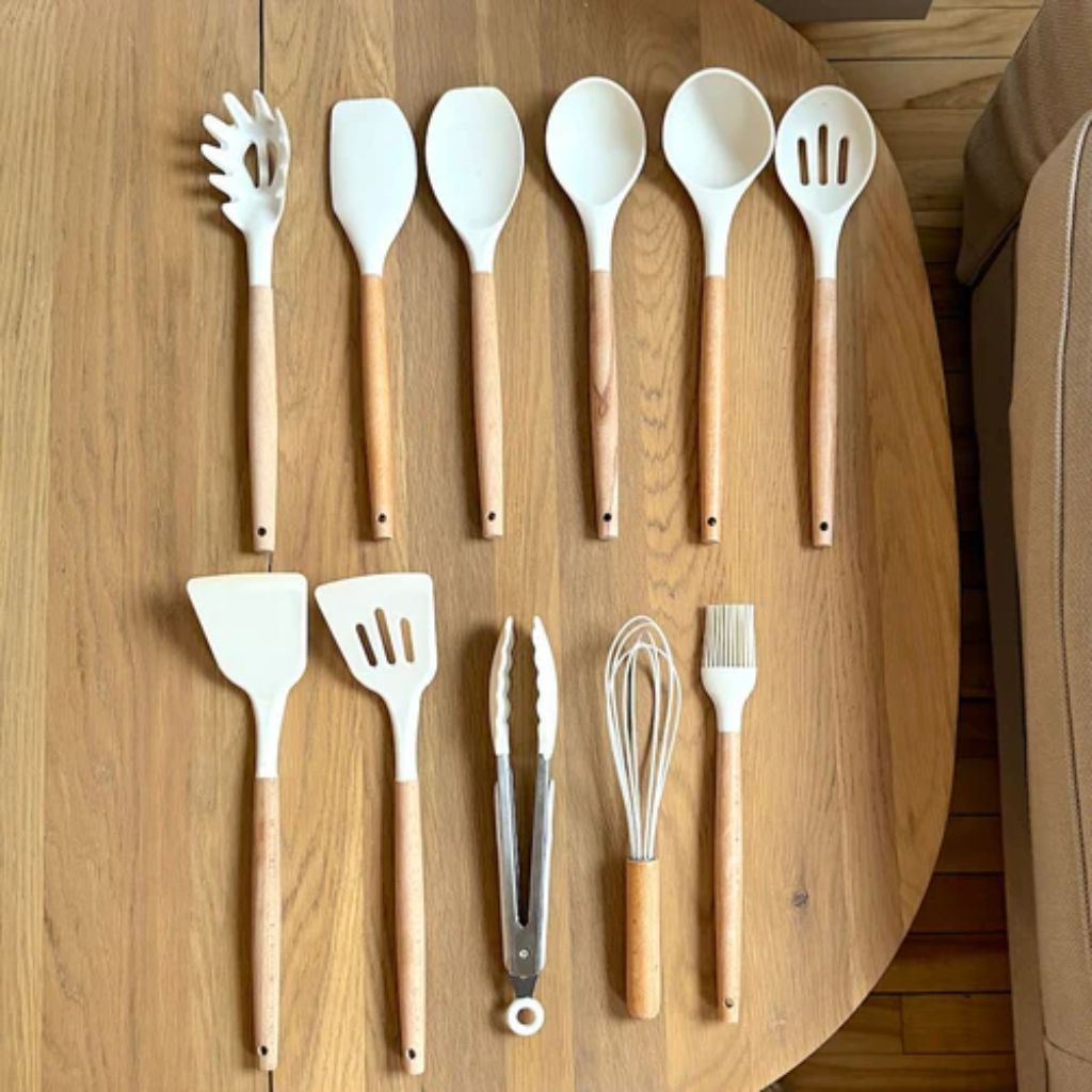 Non-Toxic BPA Free Silicone Cooking Utensil Set with Wooden Handles Tegulane - Tegulane Global