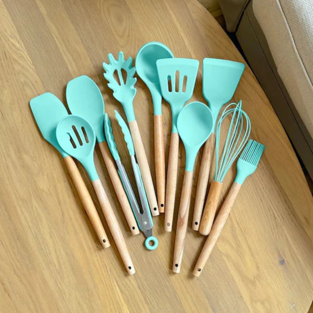 Non-Toxic BPA Free Silicone Cooking Utensil Set with Wooden Handles Tegulane - Tegulane Global