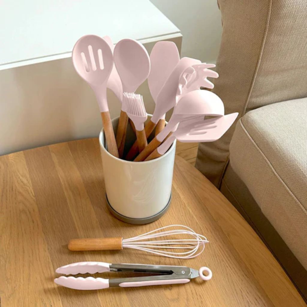 Non-Toxic BPA Free Silicone Cooking Utensil Set with Wooden Handles Tegulane - Tegulane Global
