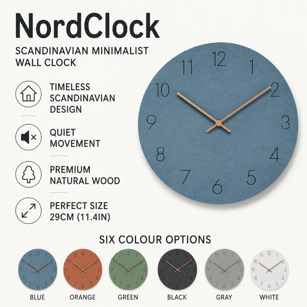 NordClock - Scandinavian Minimalist Wall Clock with Quiet Movement - Tegulane Global