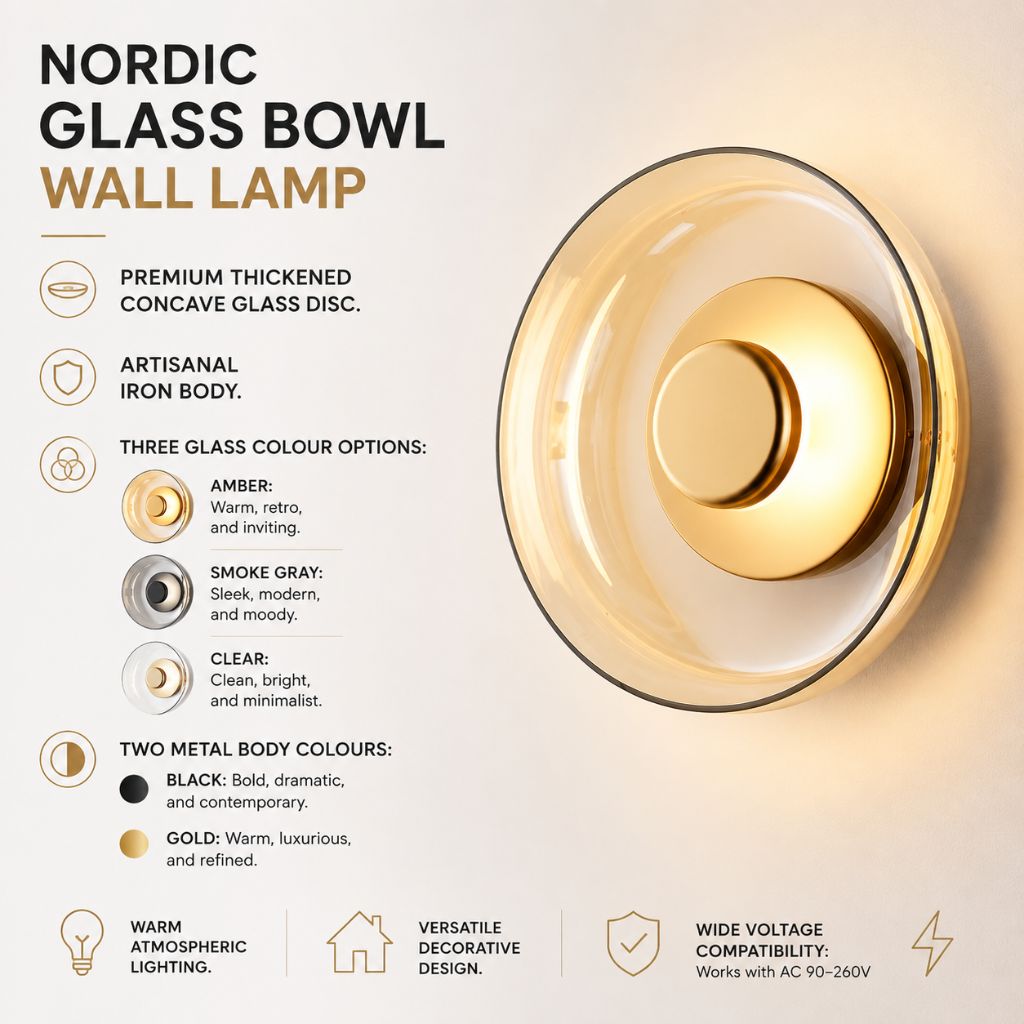 Nordic Glass Bowl Wall Lamp - Tegulane Global