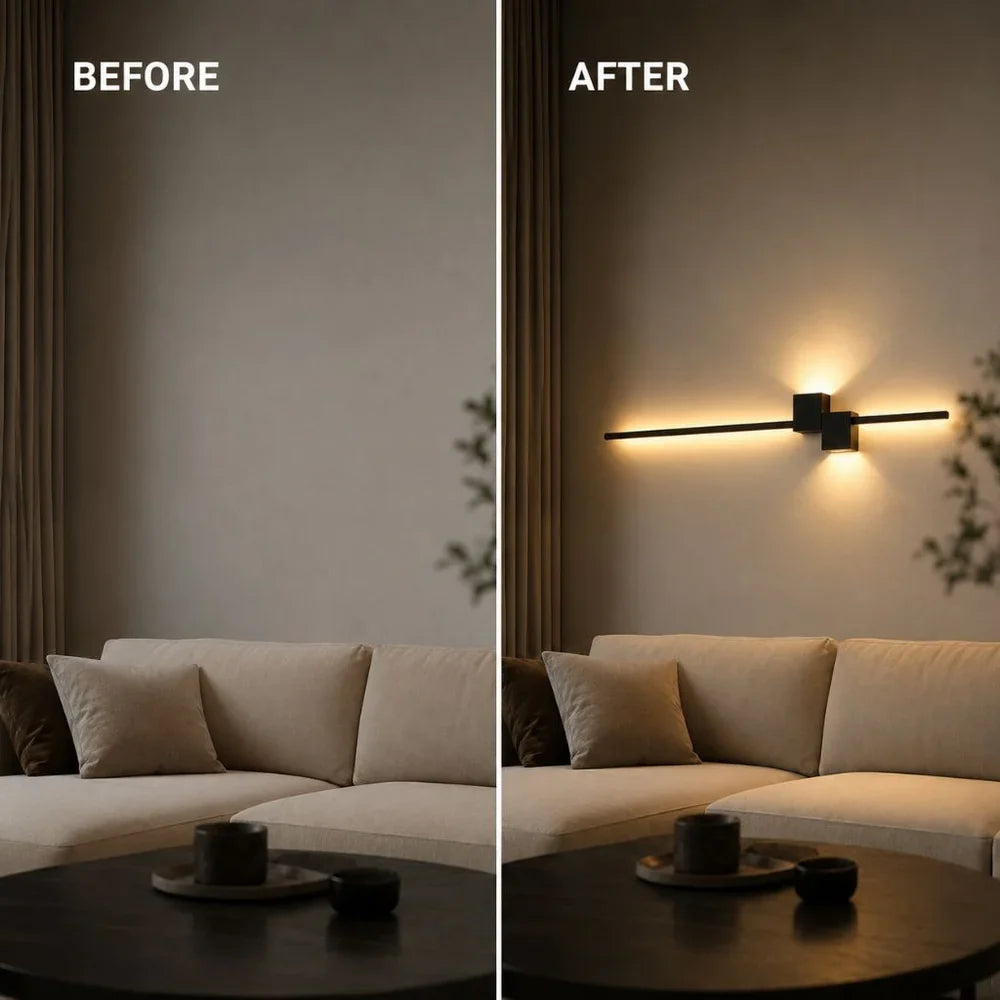 Nordic Minimalist LED Wall Sconce Aluminium Black Art Design - Tegulane Global