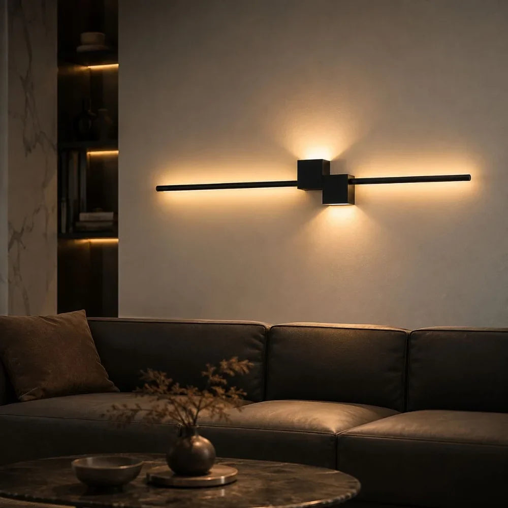 Nordic Minimalist LED Wall Sconce Aluminium Black Art Design - Tegulane Global