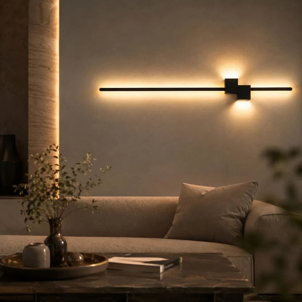 Nordic Minimalist LED Wall Sconce Aluminium Black Art Design - Tegulane Global